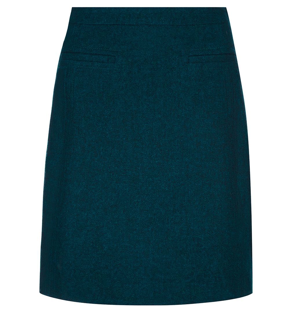 Hilda Skirt, Blue - pattern: plain; fit: loose/voluminous; waist: mid/regular rise; predominant colour: teal; occasions: casual, work, creative work; length: just above the knee; style: a-line; fibres: wool - mix; pattern type: fabric; texture group: woven light midweight; season: a/w 2015