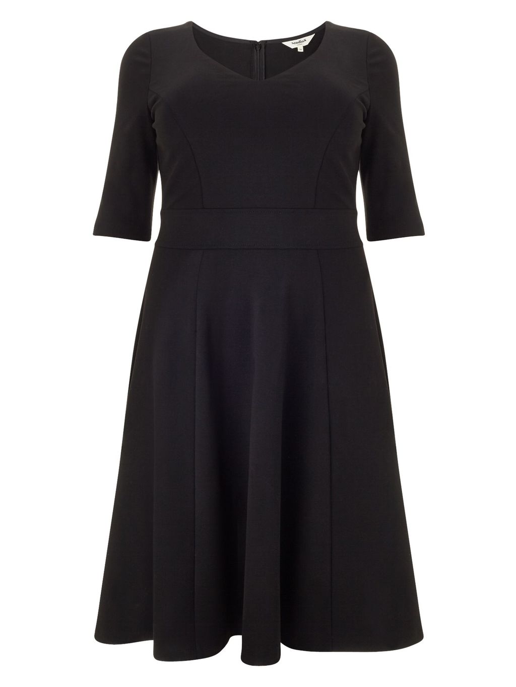 Minetta Dress, Black - neckline: v-neck; pattern: plain; predominant colour: black; occasions: casual; length: on the knee; fit: fitted at waist & bust; style: fit & flare; fibres: viscose/rayon - stretch; sleeve length: half sleeve; sleeve style: standard; pattern type: fabric; texture group: jersey - stretchy/drapey; season: a/w 2015