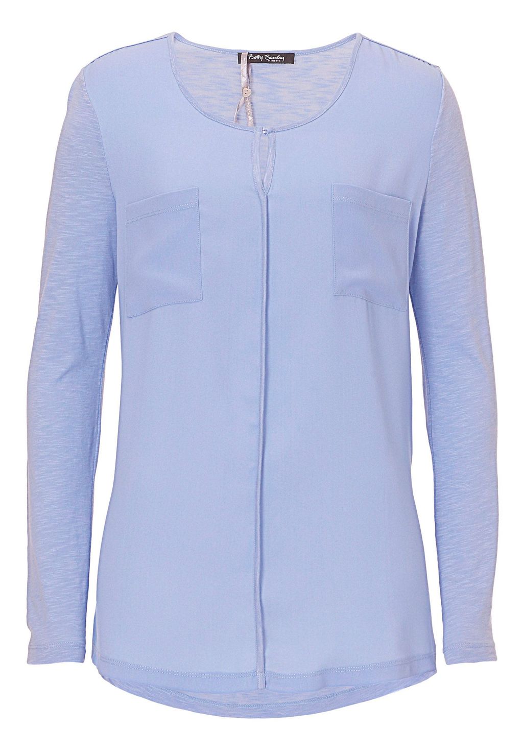 Crepe And Jersey Top, Blue - neckline: round neck; pattern: plain; predominant colour: pale blue; occasions: casual; length: standard; style: top; fibres: cotton - mix; fit: body skimming; sleeve length: long sleeve; sleeve style: standard; pattern type: fabric; texture group: jersey - stretchy/drapey; season: a/w 2015