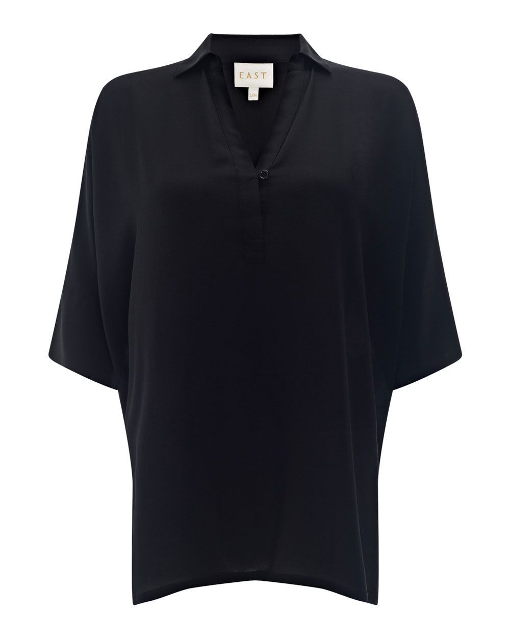 Oversized Silk Shirt, Black - neckline: shirt collar/peter pan/zip with opening; pattern: plain; length: below the bottom; style: blouse; predominant colour: black; occasions: casual, creative work; fibres: silk - 100%; fit: body skimming; sleeve length: short sleeve; sleeve style: standard; texture group: crepes; pattern type: fabric; season: a/w 2015