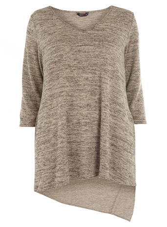 Womens **Amy.K Curve Beige V Neck Jersey Top White - neckline: v-neck; sleeve style: dolman/batwing; length: below the bottom; style: t-shirt; secondary colour: chocolate brown; predominant colour: stone; occasions: casual; fibres: cotton - stretch; fit: loose; sleeve length: 3/4 length; pattern type: fabric; pattern size: standard; texture group: jersey - stretchy/drapey; pattern: marl; season: a/w 2015