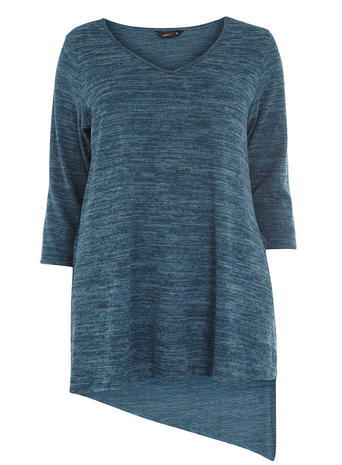 Womens **Amy.K Curve Blue V Neck Jersey Top Blue - neckline: low v-neck; sleeve style: dolman/batwing; length: below the bottom; style: t-shirt; secondary colour: turquoise; predominant colour: teal; occasions: casual; fibres: cotton - stretch; fit: loose; sleeve length: 3/4 length; pattern type: fabric; pattern size: standard; texture group: jersey - stretchy/drapey; pattern: marl; season: a/w 2015