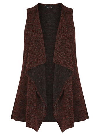Womens **Amy.K Curve Orange Boucle Waistcoat Orange - pattern: plain; sleeve style: sleeveless; collar: shawl/waterfall; fit: loose; length: below the bottom; predominant colour: burgundy; secondary colour: black; occasions: casual, creative work; fibres: polyester/polyamide - mix; style: waistcoat; sleeve length: sleeveless; texture group: knits/crochet; collar break: low/open; pattern type: knitted - fine stitch; season: a/w 2015