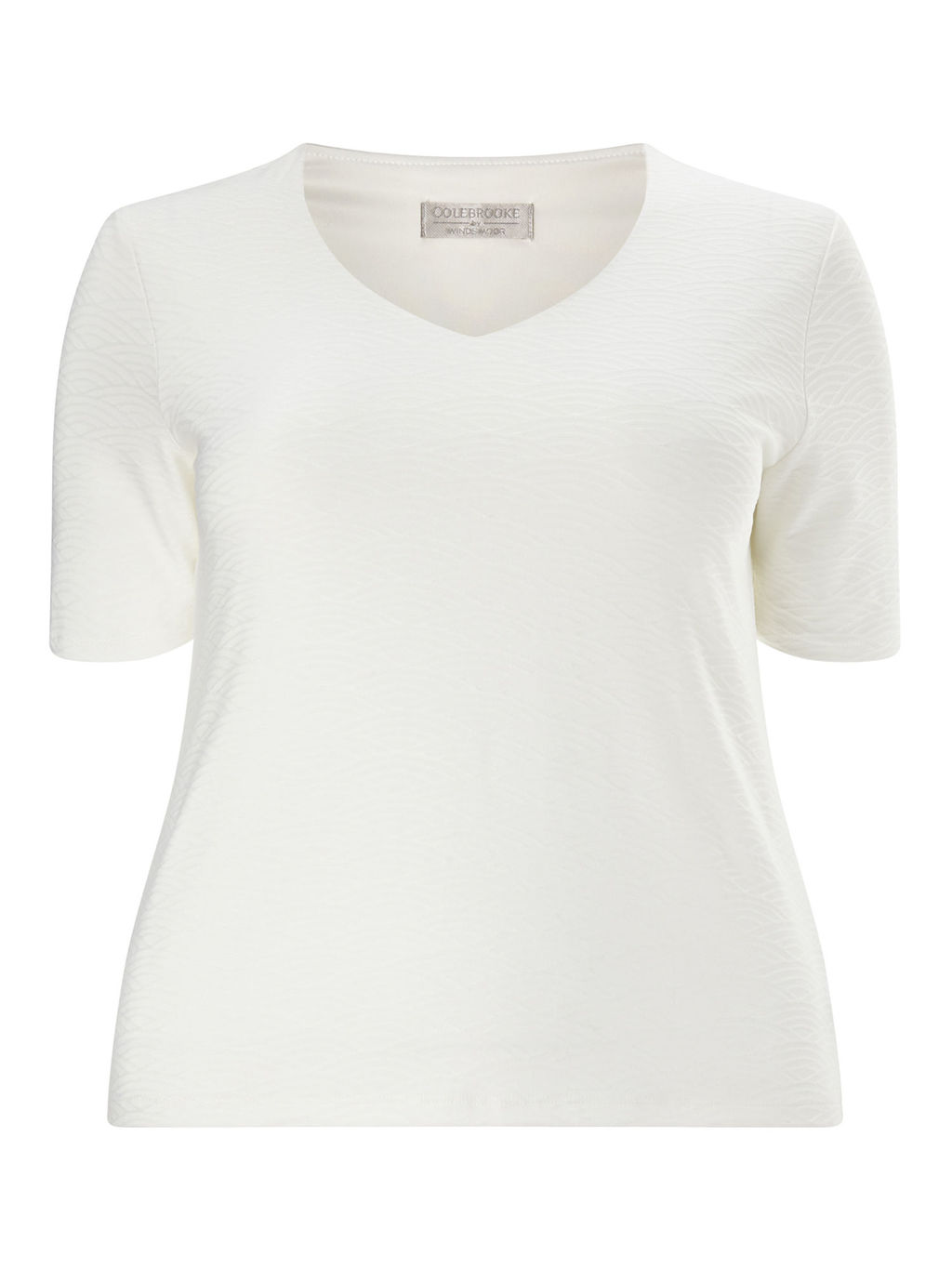 Textured Jersey Top - neckline: v-neck; pattern: plain; style: t-shirt; predominant colour: ivory/cream; occasions: casual; length: standard; fibres: polyester/polyamide - stretch; fit: body skimming; sleeve length: short sleeve; sleeve style: standard; pattern type: fabric; texture group: jersey - stretchy/drapey; season: a/w 2015