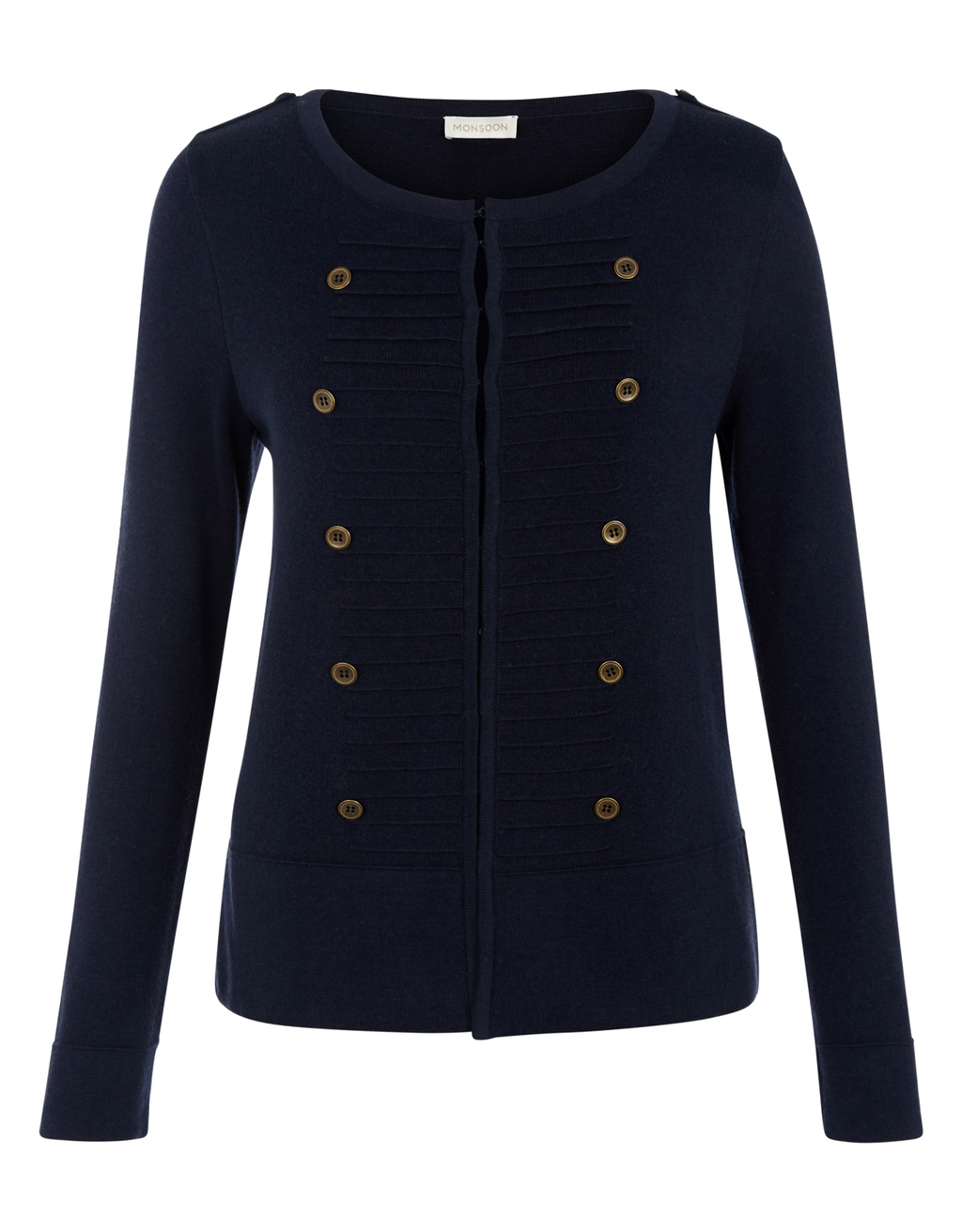 Adriana Military Cardigan - neckline: round neck; pattern: plain; predominant colour: navy; occasions: casual, work, creative work; length: standard; style: standard; fit: slim fit; sleeve length: long sleeve; sleeve style: standard; texture group: knits/crochet; pattern type: knitted - fine stitch; season: a/w 2015