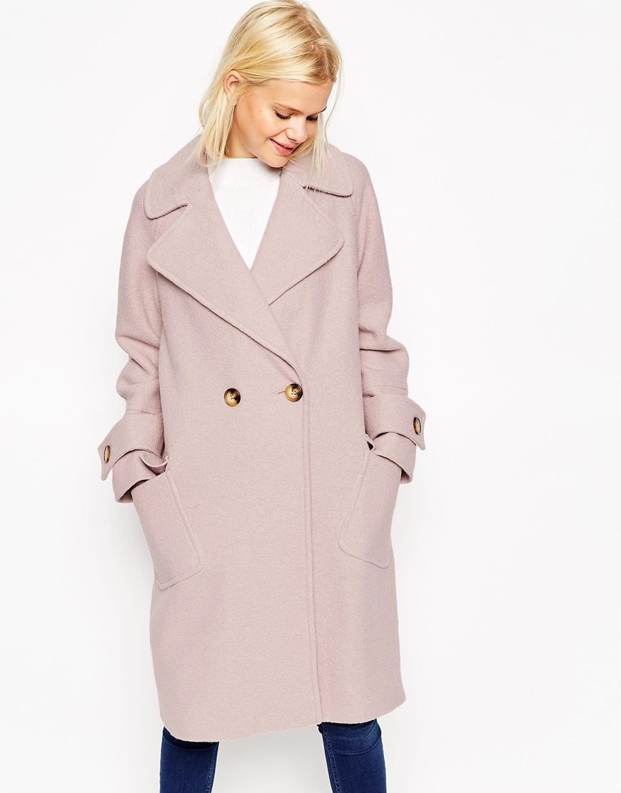 Coat In Oversized Fit With Patch Pockets Black - pattern: plain; collar: wide lapels; fit: loose; length: on the knee; occasions: casual, creative work; style: cocoon; fibres: polyester/polyamide - 100%; sleeve length: long sleeve; sleeve style: standard; collar break: medium; pattern type: fabric; texture group: woven bulky/heavy; predominant colour: dusky pink; season: a/w 2015; trends: pink aw 15
