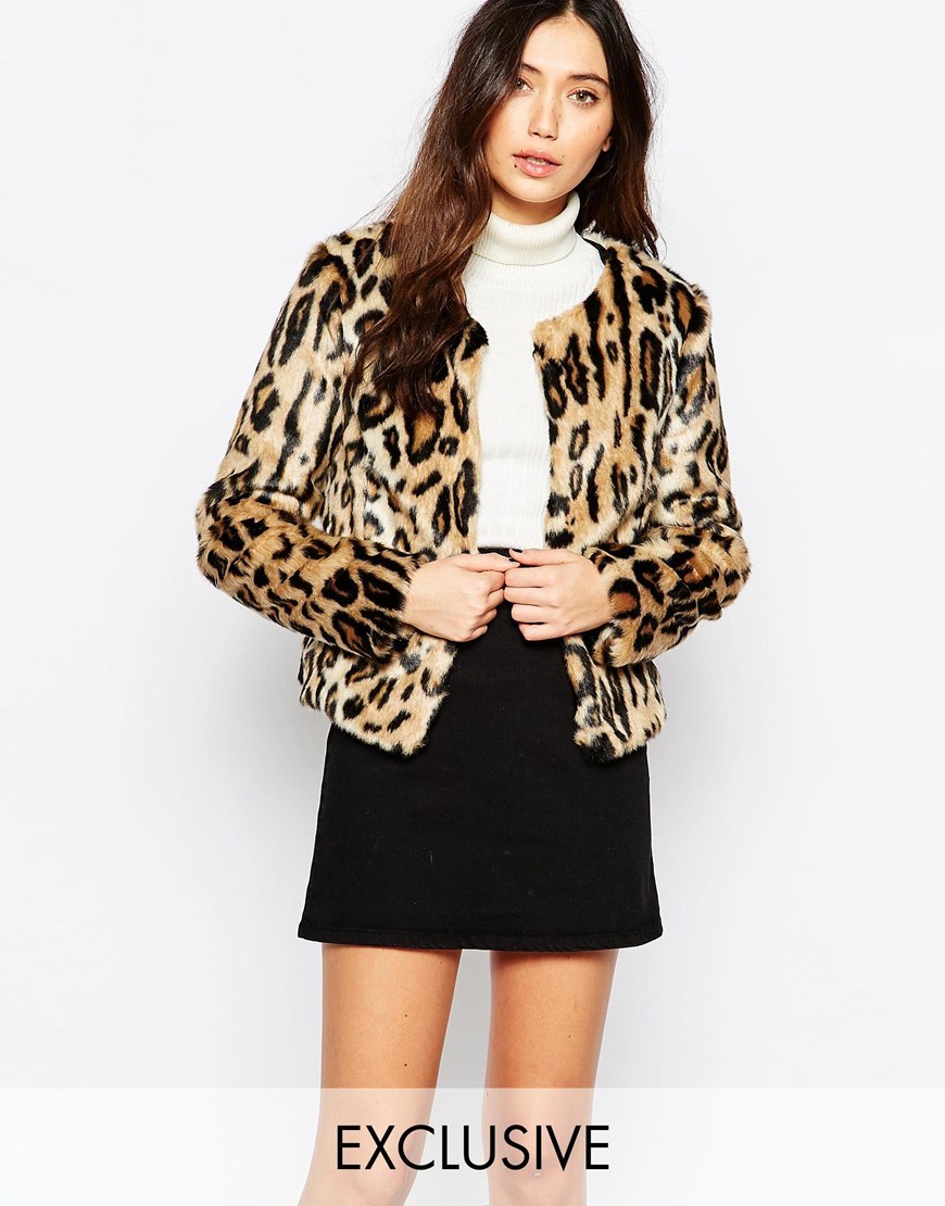 Cow Print Chubby Fur Coat Animal - length: standard; collar: round collar/collarless; style: single breasted; predominant colour: camel; secondary colour: black; occasions: casual, creative work; fit: straight cut (boxy); fibres: acrylic - mix; sleeve length: long sleeve; sleeve style: standard; texture group: fur; collar break: high; pattern type: fabric; pattern: animal print; embellishment: fur; season: a/w 2015