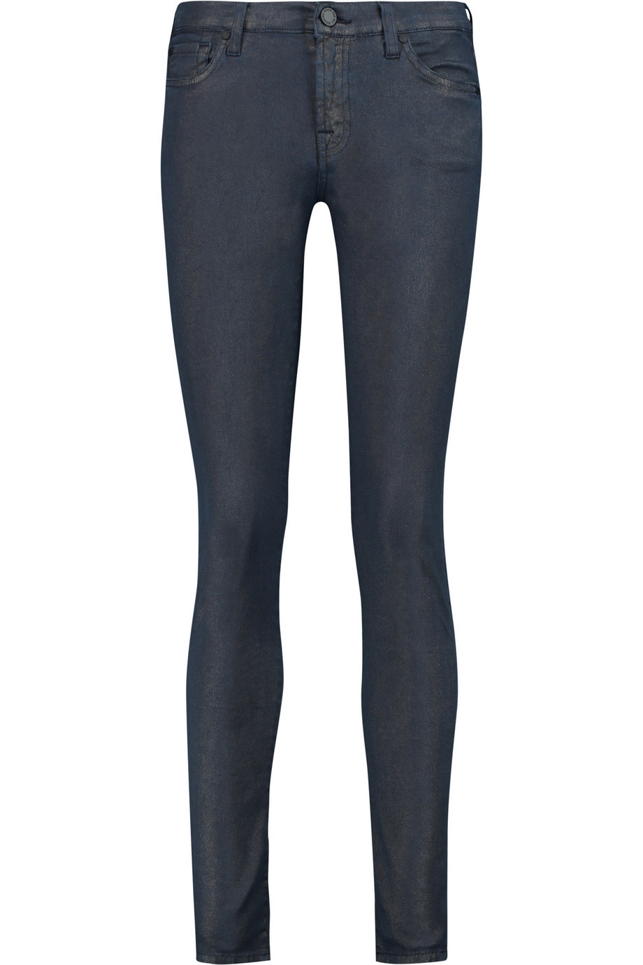 The Skinny Metallic Mid Rise Skinny Jeans Mid Denim - style: skinny leg; pattern: plain; pocket detail: traditional 5 pocket; waist: mid/regular rise; predominant colour: denim; occasions: evening; length: ankle length; fibres: cotton - stretch; texture group: denim; pattern type: fabric; season: a/w 2015