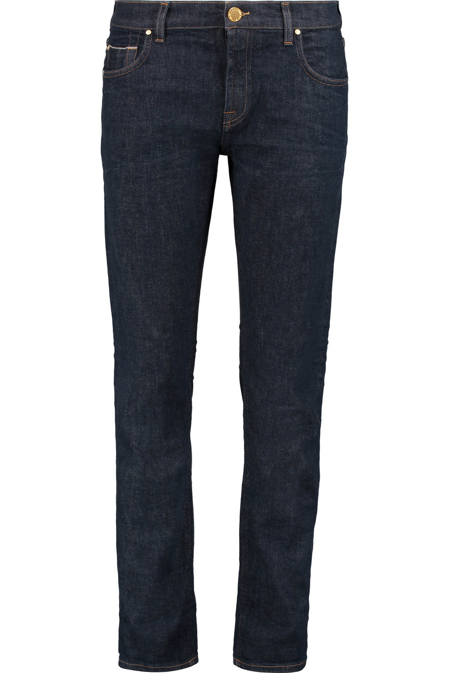 Relaxed Skinny Mid Rise Straight Leg Jeans Dark Denim - style: straight leg; pattern: plain; pocket detail: traditional 5 pocket; waist: mid/regular rise; predominant colour: navy; occasions: casual; length: ankle length; fibres: cotton - stretch; jeans detail: dark wash; texture group: denim; pattern type: fabric; season: a/w 2015
