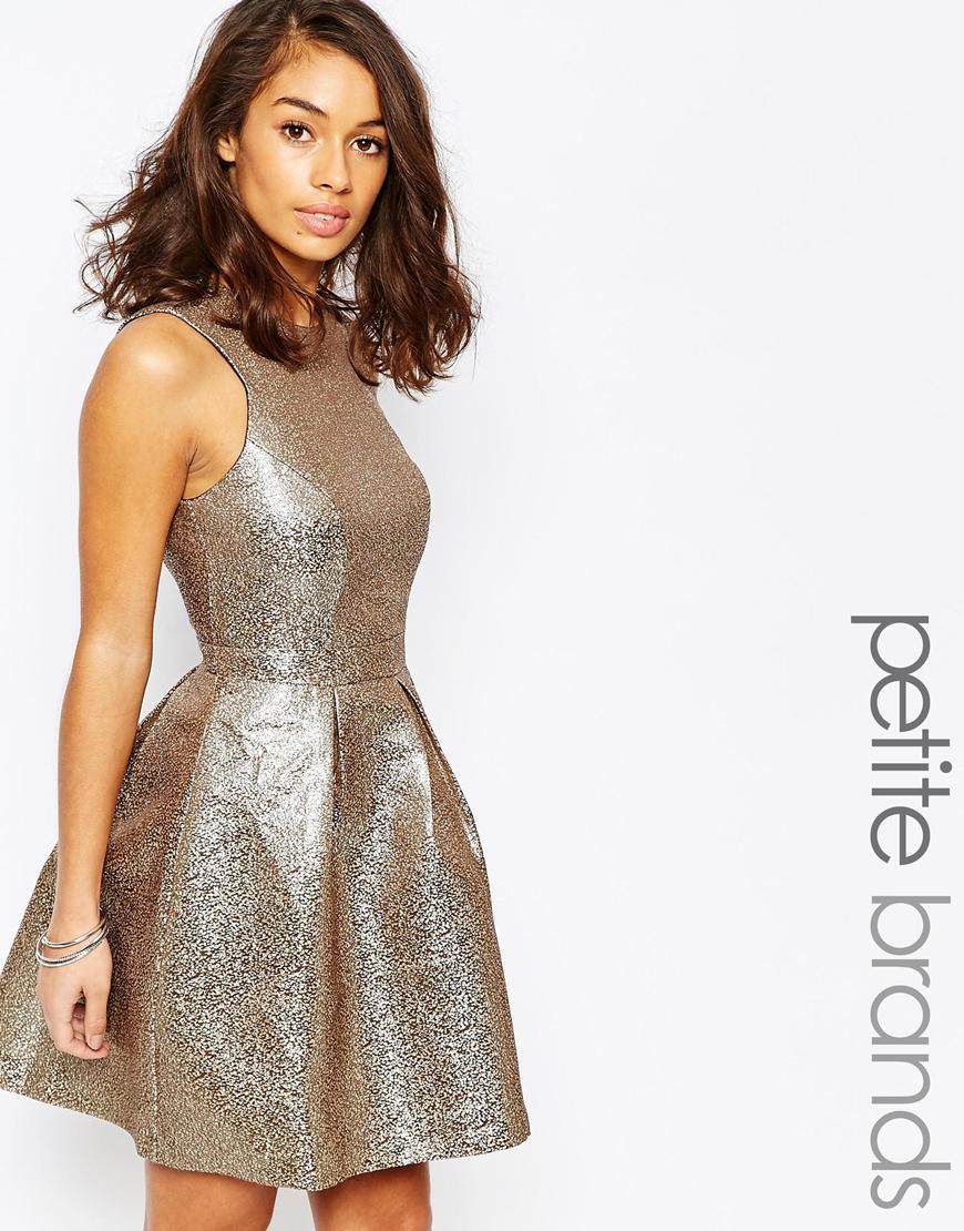Shimmer Skater Dress Silver Mink - pattern: plain; sleeve style: sleeveless; predominant colour: gold; occasions: evening, occasion; length: just above the knee; fit: fitted at waist & bust; style: fit & flare; fibres: polyester/polyamide - mix; neckline: crew; hip detail: structured pleats at hip; sleeve length: sleeveless; pattern type: fabric; texture group: other - light to midweight; season: a/w 2015
