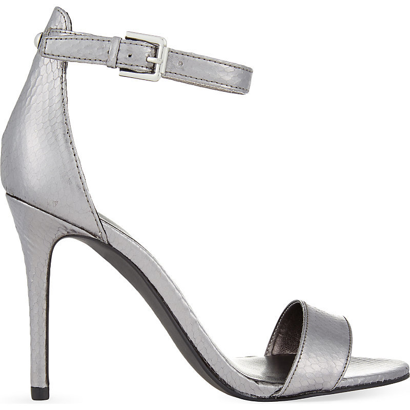 Mana3 Heeled Sandals, Women's, Eur 37 / 4 Uk Women, Silver - predominant colour: silver; occasions: evening, occasion; material: faux leather; heel height: high; ankle detail: ankle strap; heel: stiletto; toe: open toe/peeptoe; style: strappy; finish: metallic; pattern: striped; season: a/w 2015