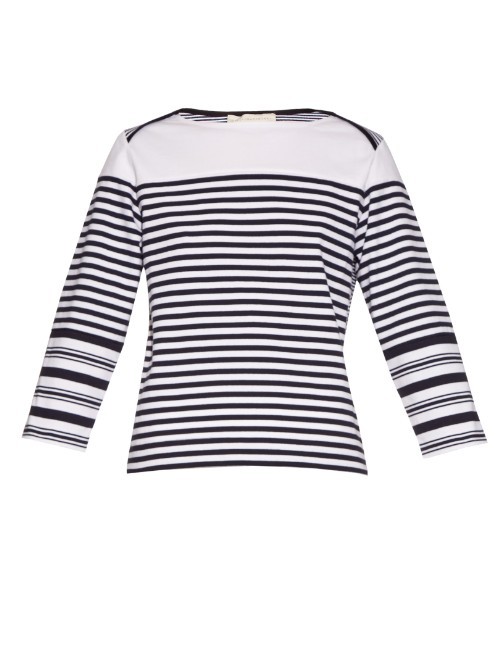 Breton Multi Striped Cotton Top - neckline: slash/boat neckline; pattern: horizontal stripes; secondary colour: white; predominant colour: black; occasions: casual; length: standard; style: top; fibres: cotton - 100%; fit: body skimming; sleeve length: long sleeve; sleeve style: standard; pattern type: fabric; texture group: jersey - stretchy/drapey; multicoloured: multicoloured; season: a/w 2015