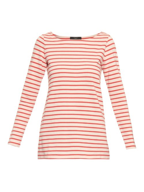Valanga Sweater - neckline: round neck; pattern: horizontal stripes; style: standard; secondary colour: ivory/cream; predominant colour: true red; occasions: casual; length: standard; fibres: cotton - 100%; fit: slim fit; sleeve length: long sleeve; sleeve style: standard; pattern type: fabric; texture group: jersey - stretchy/drapey; multicoloured: multicoloured; season: a/w 2015