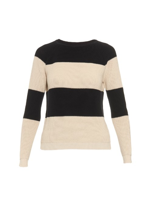 Mia Sweater - pattern: horizontal stripes; style: standard; predominant colour: white; secondary colour: black; occasions: casual; length: standard; fibres: cotton - 100%; fit: slim fit; neckline: crew; sleeve length: long sleeve; sleeve style: standard; texture group: knits/crochet; pattern type: knitted - fine stitch; pattern size: standard; multicoloured: multicoloured; season: a/w 2015