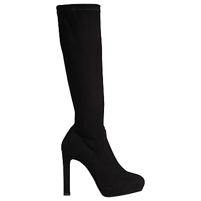Ali High Heeled Knee High Boots, Black Suede - predominant colour: black; material: suede; heel height: high; heel: stiletto; toe: round toe; boot length: knee; style: standard; finish: plain; pattern: plain; occasions: creative work; shoe detail: platform; season: a/w 2015