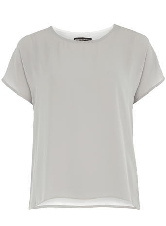 Womens Grey And White Woven Tee Grey - pattern: plain; style: t-shirt; predominant colour: light grey; occasions: casual; length: standard; fibres: polyester/polyamide - 100%; fit: body skimming; neckline: crew; sleeve length: short sleeve; sleeve style: standard; pattern type: fabric; texture group: other - light to midweight; season: a/w 2015