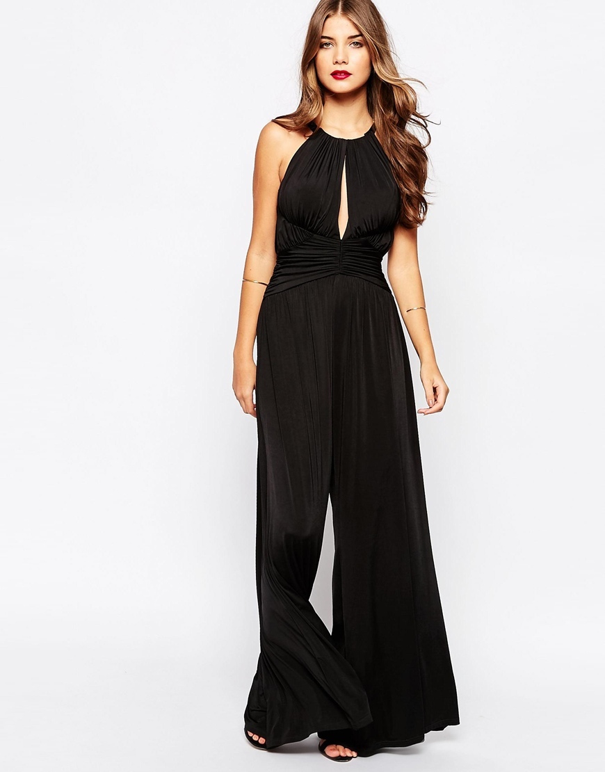 Jill Jumpsuit With Keyhole Detail Black - length: standard; pattern: plain; sleeve style: sleeveless; predominant colour: black; occasions: evening; fit: body skimming; neckline: peep hole neckline; fibres: polyester/polyamide - 100%; sleeve length: sleeveless; style: jumpsuit; pattern type: fabric; texture group: jersey - stretchy/drapey; season: a/w 2015