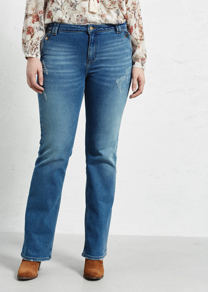 Flared Virginia Jeans - length: standard; pattern: plain; pocket detail: traditional 5 pocket; style: slim leg; waist: mid/regular rise; predominant colour: denim; occasions: casual; fibres: cotton - stretch; jeans detail: whiskering, shading down centre of thigh; texture group: denim; pattern type: fabric; season: a/w 2015