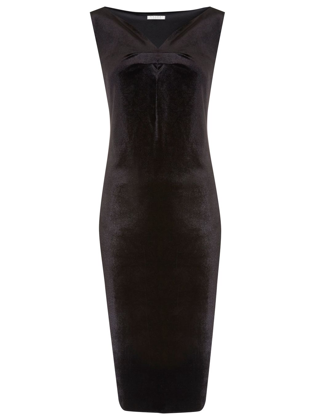 Mayfair Velvet Dress, Black - neckline: v-neck; fit: tight; pattern: plain; sleeve style: sleeveless; style: bodycon; predominant colour: black; occasions: evening; length: on the knee; fibres: polyester/polyamide - stretch; sleeve length: sleeveless; pattern type: fabric; texture group: velvet/fabrics with pile; season: a/w 2015