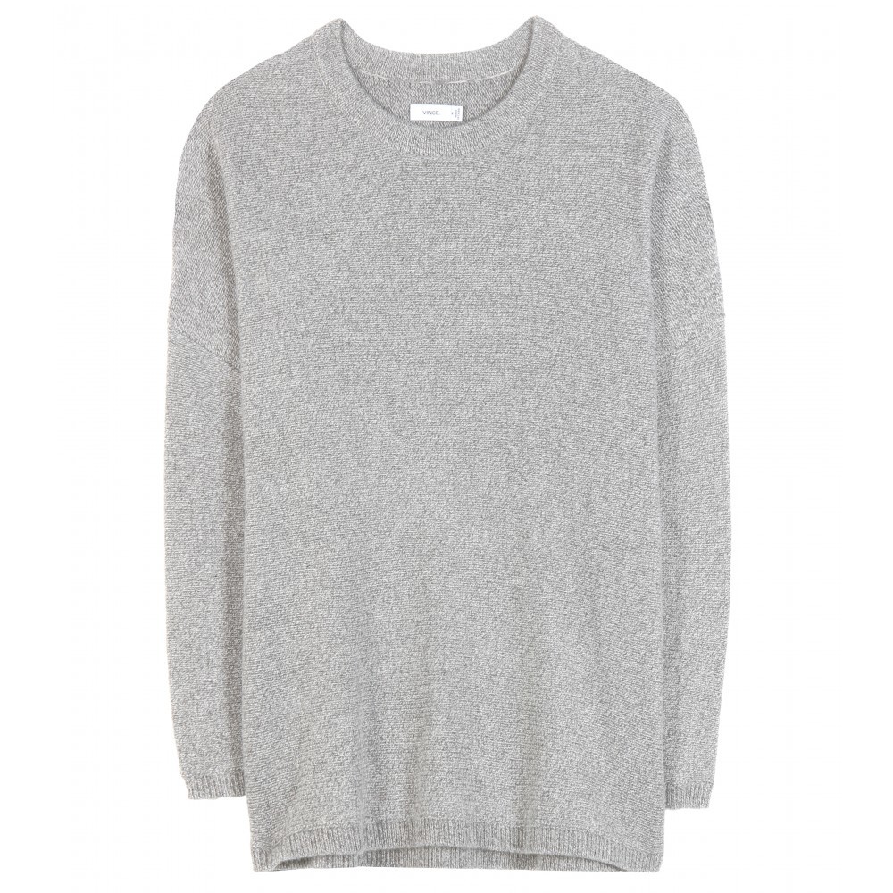 Wool And Cashmere Sweater - pattern: plain; style: standard; predominant colour: light grey; occasions: casual, creative work; length: standard; fibres: wool - mix; fit: slim fit; neckline: crew; sleeve length: long sleeve; sleeve style: standard; texture group: knits/crochet; pattern type: fabric; season: a/w 2015