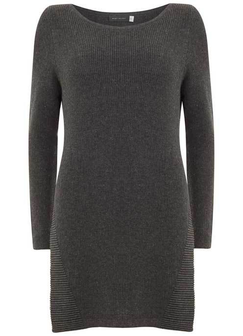 Smoke Side Split Tunic - neckline: round neck; pattern: plain; length: below the bottom; style: tunic; predominant colour: charcoal; occasions: casual; fit: body skimming; sleeve length: long sleeve; sleeve style: standard; pattern type: fabric; texture group: other - light to midweight; season: a/w 2015