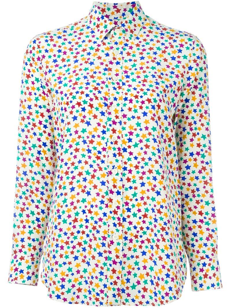 Star Print Shirt, Women's - neckline: shirt collar/peter pan/zip with opening; style: shirt; predominant colour: yellow; secondary colour: yellow; occasions: casual; length: standard; fibres: silk - 100%; fit: body skimming; sleeve length: long sleeve; sleeve style: standard; pattern type: fabric; pattern: patterned/print; texture group: other - light to midweight; multicoloured: multicoloured; season: a/w 2015