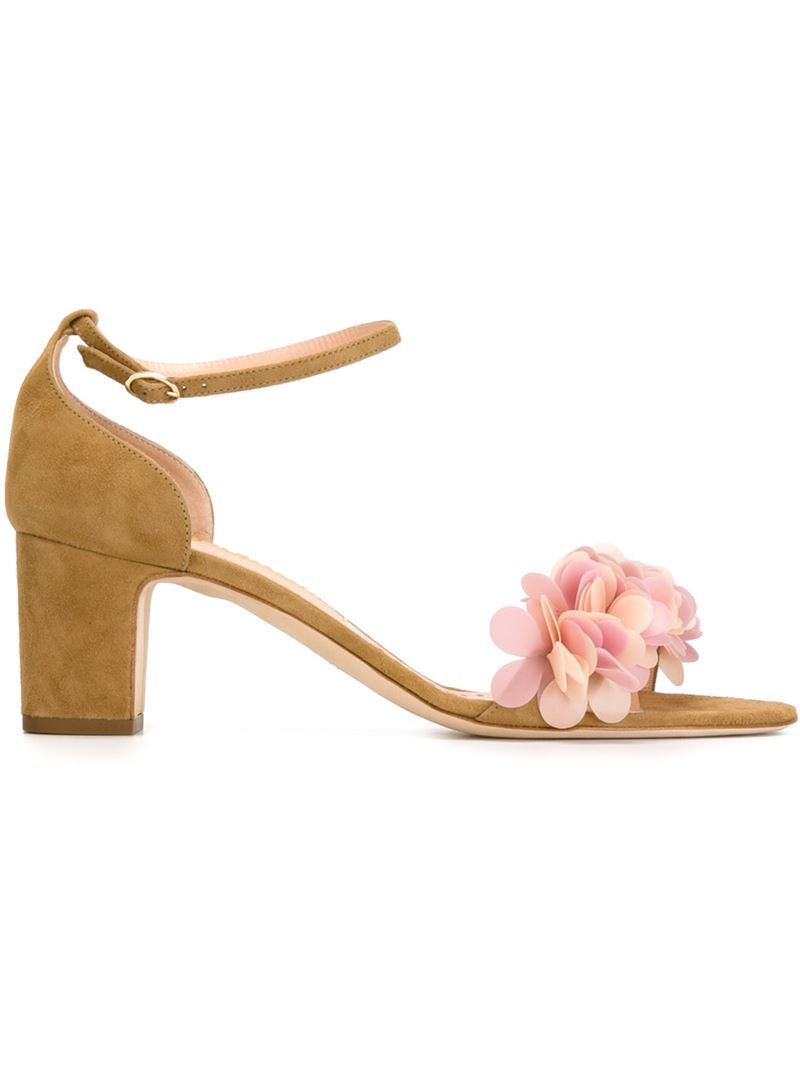 Embellished Sandals - predominant colour: camel; occasions: occasion; material: suede; heel height: mid; ankle detail: ankle strap; heel: block; toe: open toe/peeptoe; style: standard; finish: plain; pattern: plain; season: a/w 2015