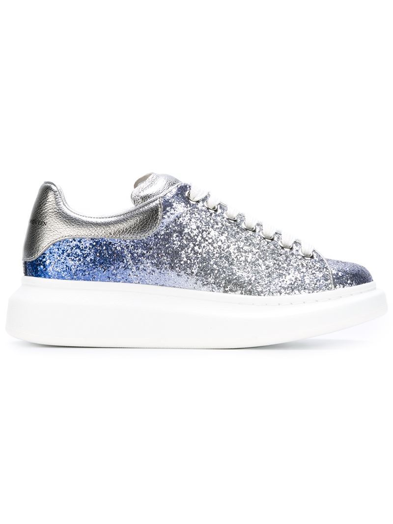 Extended Sole Sneakers, Women's, Size: 41, Blue - secondary colour: royal blue; predominant colour: silver; occasions: casual; material: leather; heel height: flat; embellishment: glitter; toe: round toe; style: trainers; finish: metallic; pattern: plain; shoe detail: moulded soul; season: a/w 2015