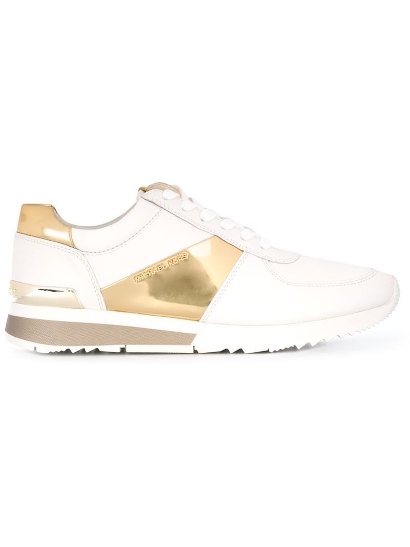 'allie' Sneakers - predominant colour: white; secondary colour: gold; occasions: casual, creative work; material: leather; heel height: flat; toe: round toe; style: trainers; finish: metallic; pattern: plain; shoe detail: moulded soul; season: a/w 2015