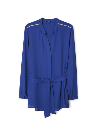 Metal Appliqué Blouse - pattern: plain; length: below the bottom; style: blouse; predominant colour: royal blue; neckline: collarstand & mandarin with v-neck; fit: loose; sleeve length: long sleeve; sleeve style: standard; pattern type: fabric; texture group: other - light to midweight; occasions: creative work; season: a/w 2015
