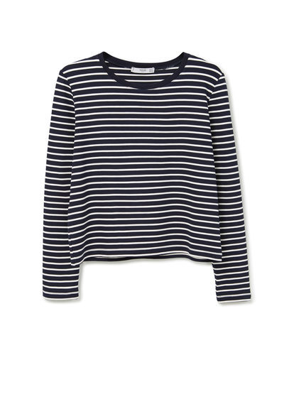 Striped T Shirt - neckline: round neck; pattern: horizontal stripes; style: t-shirt; secondary colour: white; predominant colour: black; occasions: casual, creative work; length: standard; fit: body skimming; sleeve length: long sleeve; sleeve style: standard; pattern type: fabric; texture group: jersey - stretchy/drapey; fibres: viscose/rayon - mix; season: a/w 2015