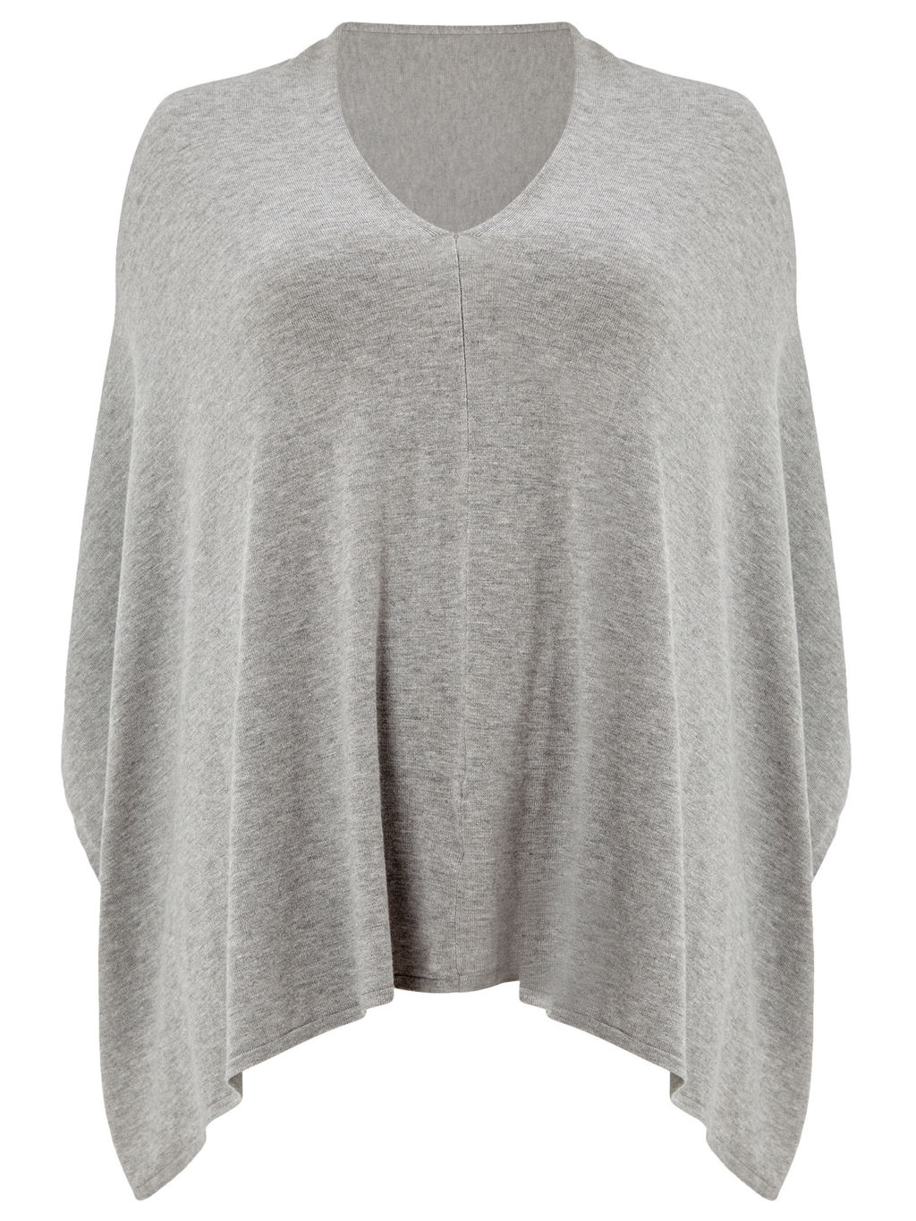 Grey Poncho - pattern: plain; length: below the bottom; collar: round collar/collarless; fit: loose; style: poncho/blanket; predominant colour: light grey; occasions: casual; fibres: viscose/rayon - stretch; sleeve length: long sleeve; sleeve style: standard; texture group: knits/crochet; collar break: high; pattern type: knitted - fine stitch; season: a/w 2015