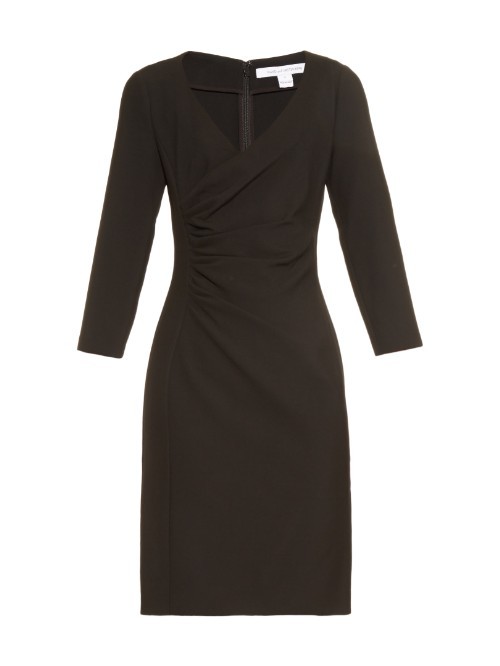 Eliana Dress - style: faux wrap/wrap; neckline: v-neck; pattern: plain; predominant colour: black; occasions: evening; length: just above the knee; fit: body skimming; fibres: polyester/polyamide - stretch; sleeve length: long sleeve; sleeve style: standard; pattern type: fabric; texture group: jersey - stretchy/drapey; season: a/w 2015