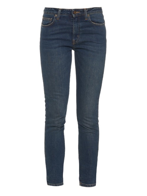 High Rise Skinny Cropped Jeans - style: skinny leg; length: standard; pattern: plain; pocket detail: traditional 5 pocket; waist: mid/regular rise; predominant colour: denim; occasions: casual; fibres: cotton - stretch; texture group: denim; pattern type: fabric; season: a/w 2015