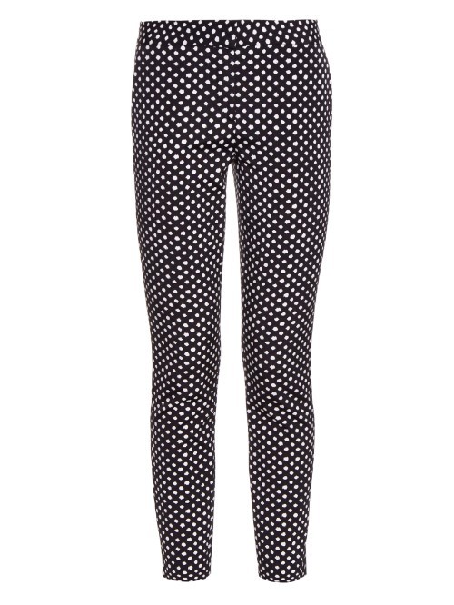 Genesis Trousers - pattern: polka dot; waist: mid/regular rise; secondary colour: white; predominant colour: navy; occasions: casual, creative work; length: ankle length; fibres: cotton - stretch; waist detail: narrow waistband; fit: slim leg; pattern type: fabric; texture group: woven light midweight; style: standard; pattern size: standard (bottom); season: a/w 2015