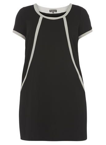 Womens **Billie & Blossom Curve Black Shift Dress Black - style: shift; length: mid thigh; neckline: round neck; secondary colour: white; predominant colour: black; occasions: evening; fit: body skimming; fibres: polyester/polyamide - stretch; sleeve length: short sleeve; sleeve style: standard; pattern type: fabric; pattern size: light/subtle; pattern: patterned/print; texture group: jersey - stretchy/drapey; season: a/w 2015