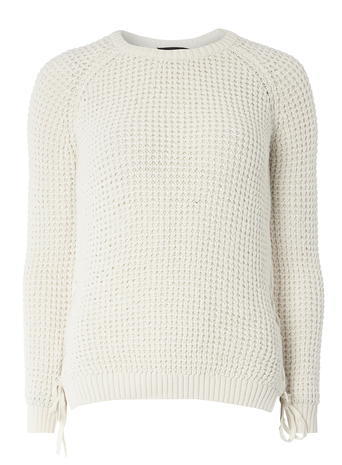 Womens Ivory Tie Detail Jumper White - pattern: plain; style: standard; predominant colour: white; occasions: casual; length: standard; fibres: acrylic - 100%; fit: slim fit; neckline: crew; sleeve length: long sleeve; sleeve style: standard; texture group: knits/crochet; pattern type: fabric; season: a/w 2015