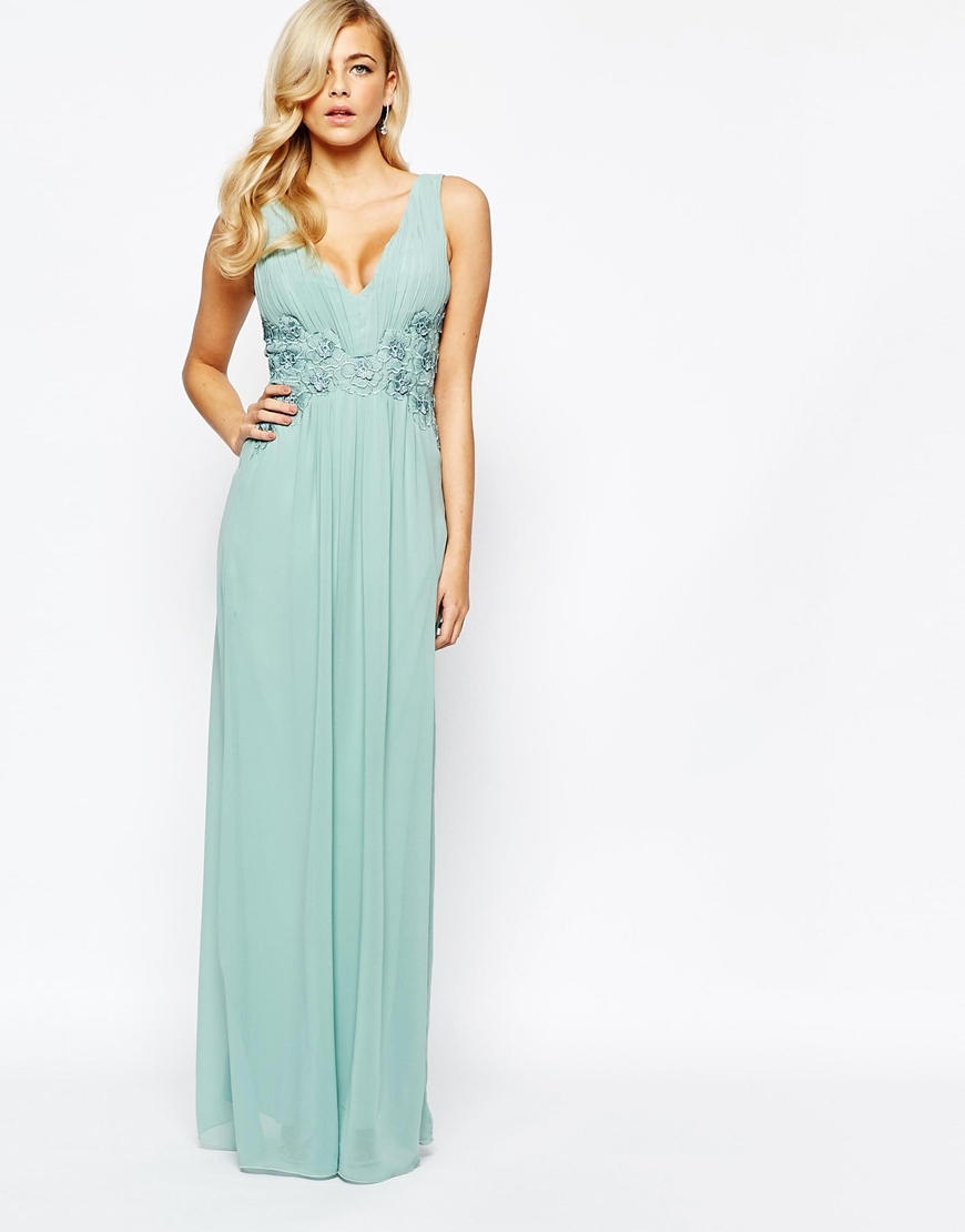 Lace Waist Maxi Dress Sage Green - neckline: low v-neck; sleeve style: standard vest straps/shoulder straps; style: maxi dress; waist detail: embellishment at waist/feature waistband; predominant colour: pistachio; occasions: evening, occasion; length: floor length; fit: fitted at waist & bust; fibres: polyester/polyamide - 100%; sleeve length: sleeveless; texture group: sheer fabrics/chiffon/organza etc.; pattern type: fabric; pattern size: light/subtle; pattern: patterned/print; embellishment: lace; season: a/w 2015