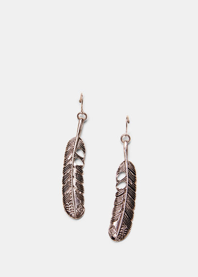 Feather Earrings - predominant colour: silver; occasions: evening, creative work; style: drop; length: long; size: small/fine; material: chain/metal; fastening: pierced; finish: metallic; season: a/w 2015