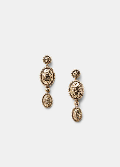 Metal Pendant Earrings - predominant colour: gold; occasions: evening; style: drop; length: long; size: large/oversized; material: chain/metal; fastening: pierced; finish: metallic; season: a/w 2015