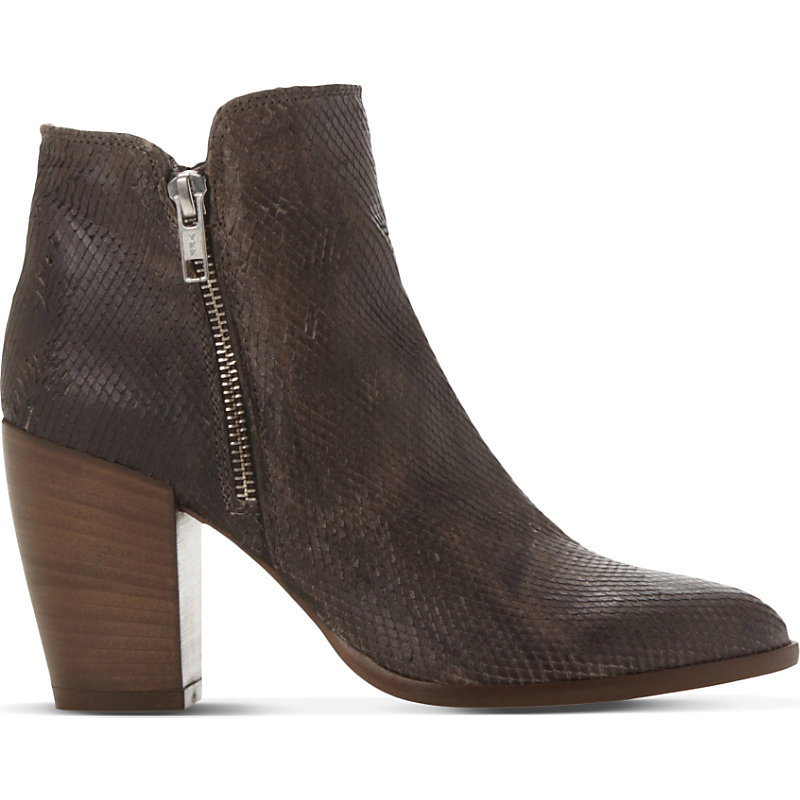 Pia Reptile Embossed Leather Ankle Boots, Women's, Eur 39 / 6 Uk Women, Taupe Reptile - predominant colour: chocolate brown; occasions: casual; material: leather; heel height: high; embellishment: zips; heel: cone; toe: pointed toe; boot length: ankle boot; style: cowboy; finish: plain; pattern: plain; season: a/w 2015