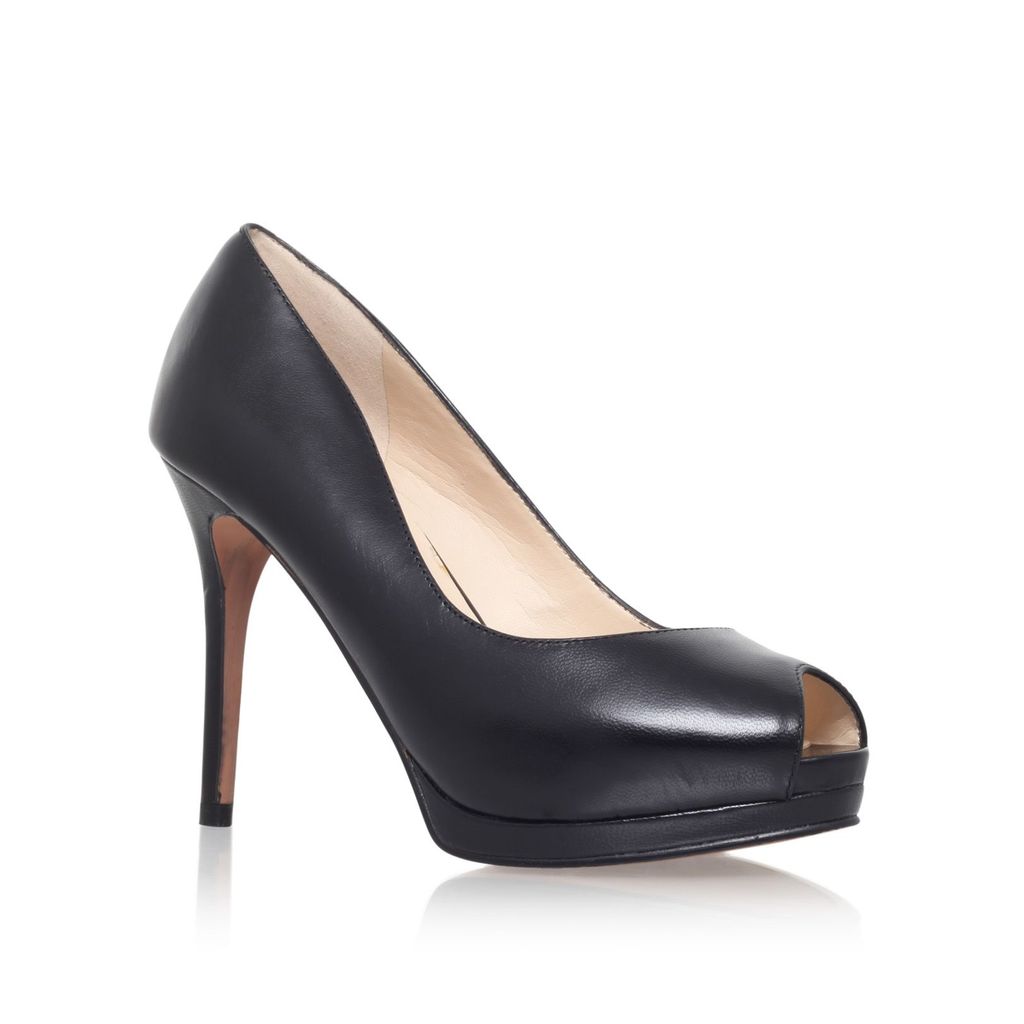 Firstbase Peep Toe Court Shoes, Black - predominant colour: black; occasions: evening, occasion; material: leather; heel: stiletto; toe: open toe/peeptoe; style: courts; finish: plain; pattern: plain; heel height: very high; shoe detail: platform; season: a/w 2015