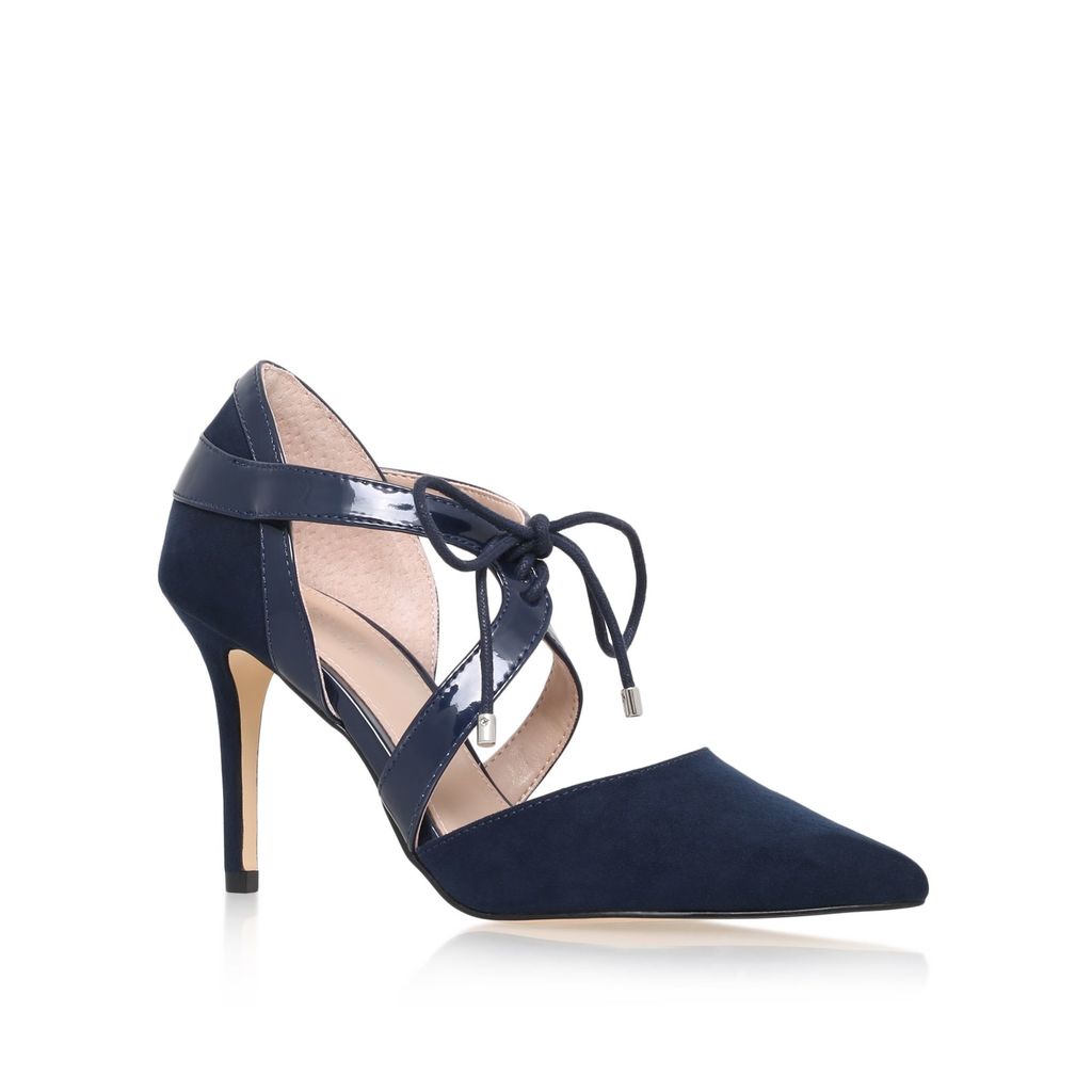 Klamp Lace Up Court Shoes, Navy - predominant colour: navy; occasions: occasion, creative work; material: suede; heel height: high; ankle detail: ankle tie; heel: stiletto; toe: pointed toe; style: courts; finish: plain; pattern: plain; season: a/w 2015