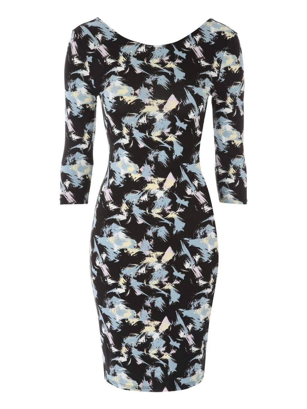 Brush Stroke Jersey Dress, Black - length: mini; fit: tight; pattern: plain; style: bodycon; secondary colour: pale blue; predominant colour: black; occasions: evening; neckline: scoop; fibres: polyester/polyamide - stretch; sleeve length: 3/4 length; sleeve style: standard; pattern type: fabric; texture group: jersey - stretchy/drapey; multicoloured: multicoloured; season: a/w 2015