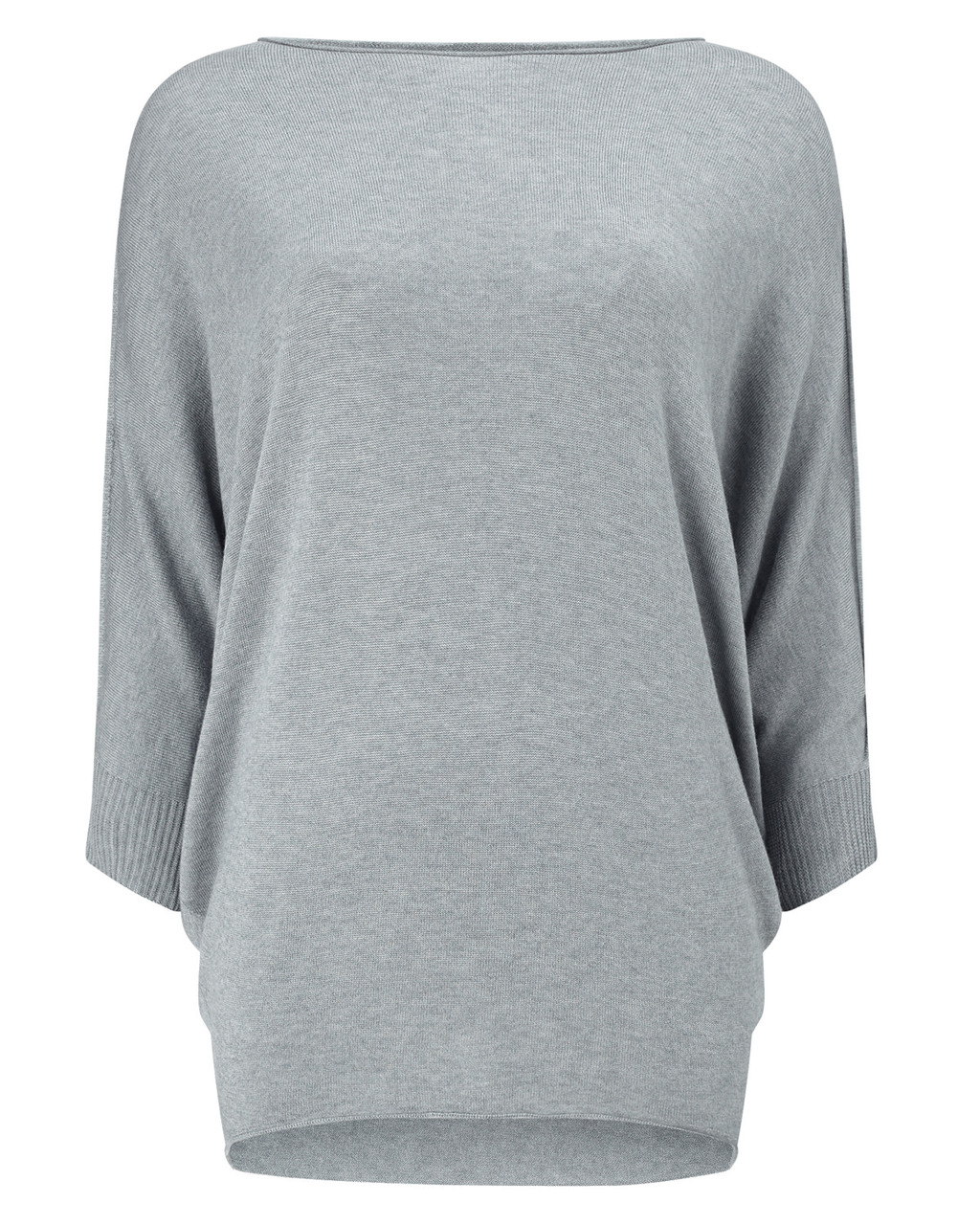 Becca Batwing Knit - neckline: slash/boat neckline; sleeve style: dolman/batwing; length: below the bottom; style: standard; predominant colour: mid grey; occasions: casual; fibres: wool - mix; fit: loose; sleeve length: 3/4 length; texture group: knits/crochet; pattern type: knitted - fine stitch; pattern: marl; season: a/w 2015