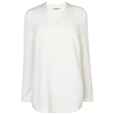 Maisie Crossover Blouse, Cream - neckline: v-neck; pattern: plain; length: below the bottom; style: blouse; predominant colour: white; occasions: casual, creative work; fibres: polyester/polyamide - 100%; fit: body skimming; sleeve length: long sleeve; sleeve style: standard; texture group: crepes; pattern type: fabric; season: a/w 2015