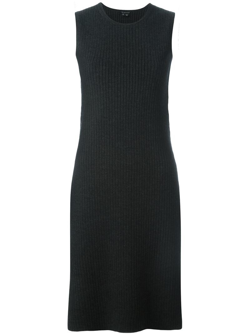 Knitted Dress - style: shift; length: below the knee; pattern: plain; sleeve style: sleeveless; waist detail: belted waist/tie at waist/drawstring; predominant colour: black; occasions: casual, creative work; fit: body skimming; fibres: wool - stretch; neckline: crew; sleeve length: sleeveless; texture group: knits/crochet; pattern type: fabric; season: a/w 2015