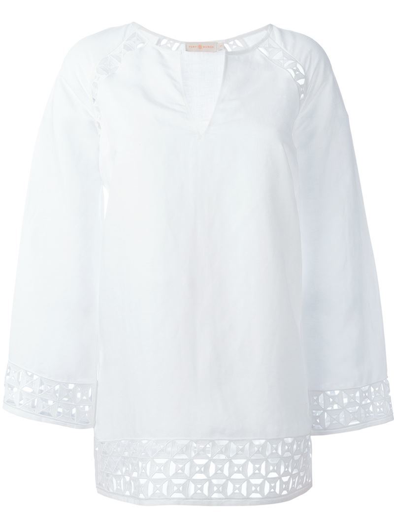 Embroidered Tunic Blouse, Women's, Size: Small, White - neckline: v-neck; pattern: plain; length: below the bottom; style: tunic; predominant colour: white; occasions: casual; fibres: linen - mix; fit: straight cut; sleeve length: long sleeve; sleeve style: standard; texture group: linen; pattern type: fabric; embellishment: embroidered; season: a/w 2015