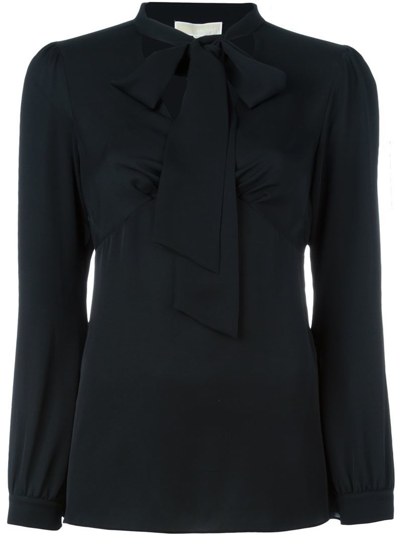 Tie Blouse, Women's, Black - pattern: plain; neckline: pussy bow; style: blouse; predominant colour: black; occasions: work, occasion; length: standard; fibres: silk - 100%; fit: body skimming; sleeve length: long sleeve; sleeve style: standard; texture group: silky - light; pattern type: fabric; season: a/w 2015