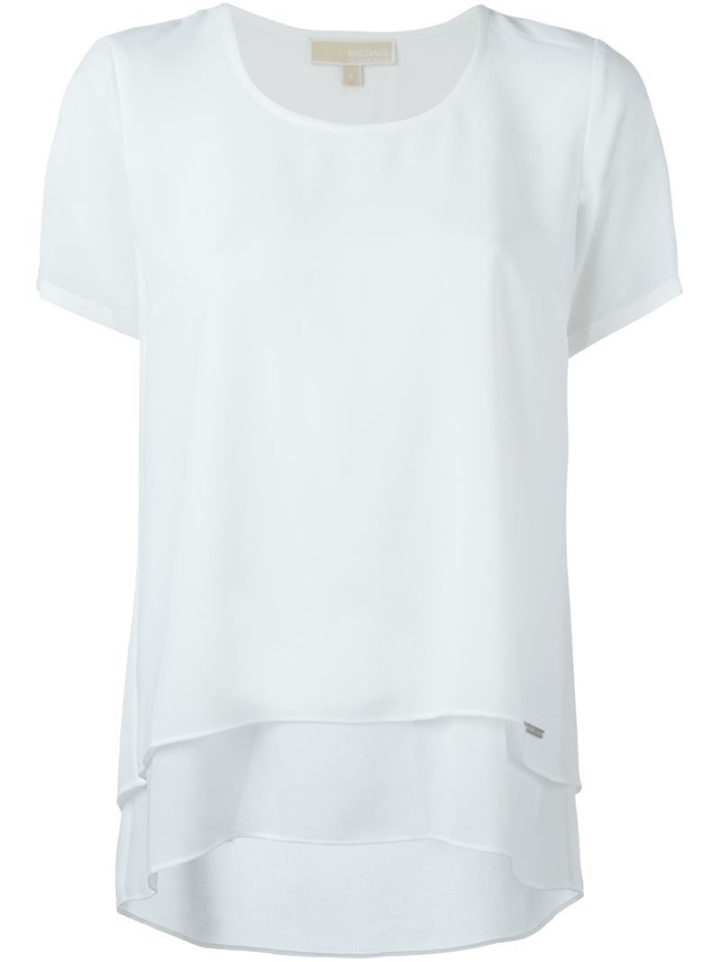 Layered Blouse, Women's, Size: Medium, White - pattern: plain; length: below the bottom; style: blouse; predominant colour: white; occasions: casual, creative work; fibres: polyester/polyamide - 100%; fit: straight cut; neckline: crew; sleeve length: short sleeve; sleeve style: standard; pattern type: fabric; texture group: other - light to midweight; season: a/w 2015